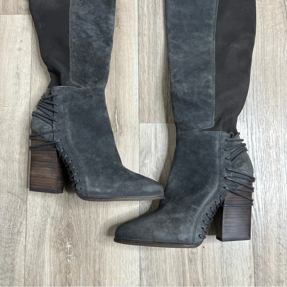 Dolce Vita Nikka Over The Knee Gray Suede Heels Boots Gray Size 8.5
